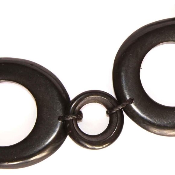 Bold Black Bib Necklace with Beaded Tagua Nut Cascades and Sliding Knot - Picture 5 of 7